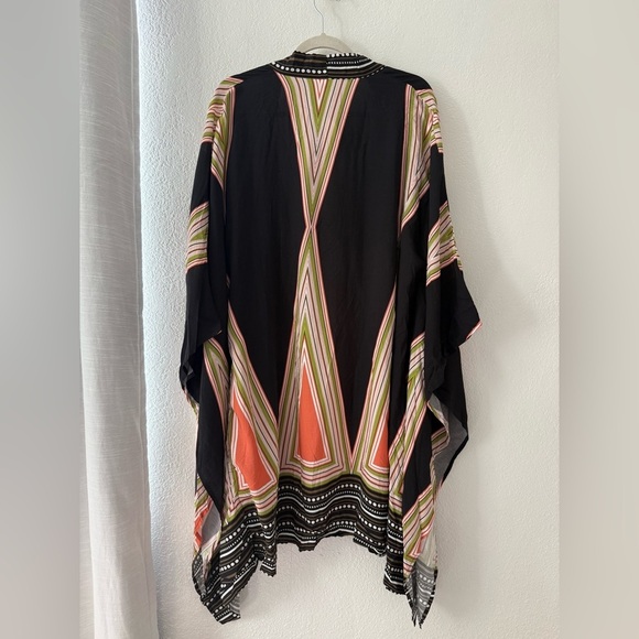 Chic Black and Multicolor Kimono Duster Art Deco Size L - Picture 11 of 11